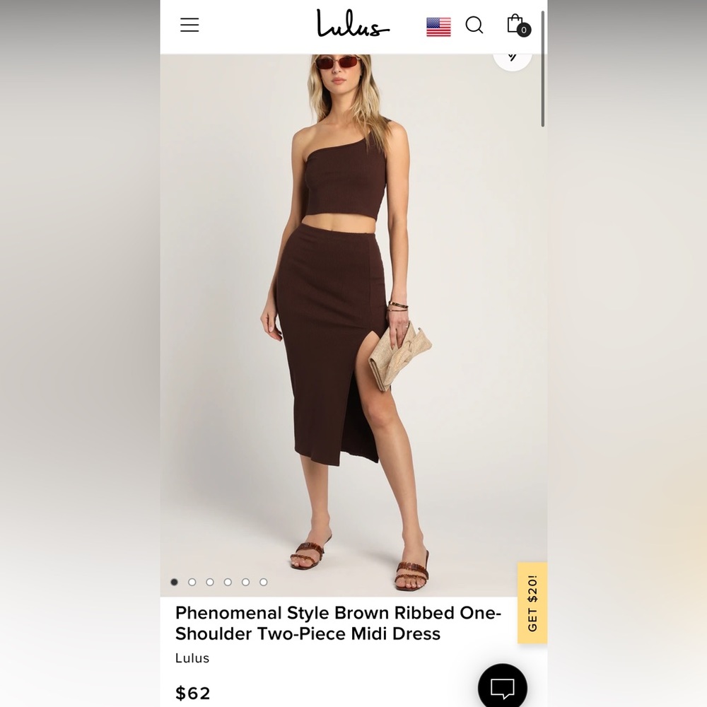 Phenomenal Style Brown Ribbed One-Shoulder Two-Piece Midi Dress